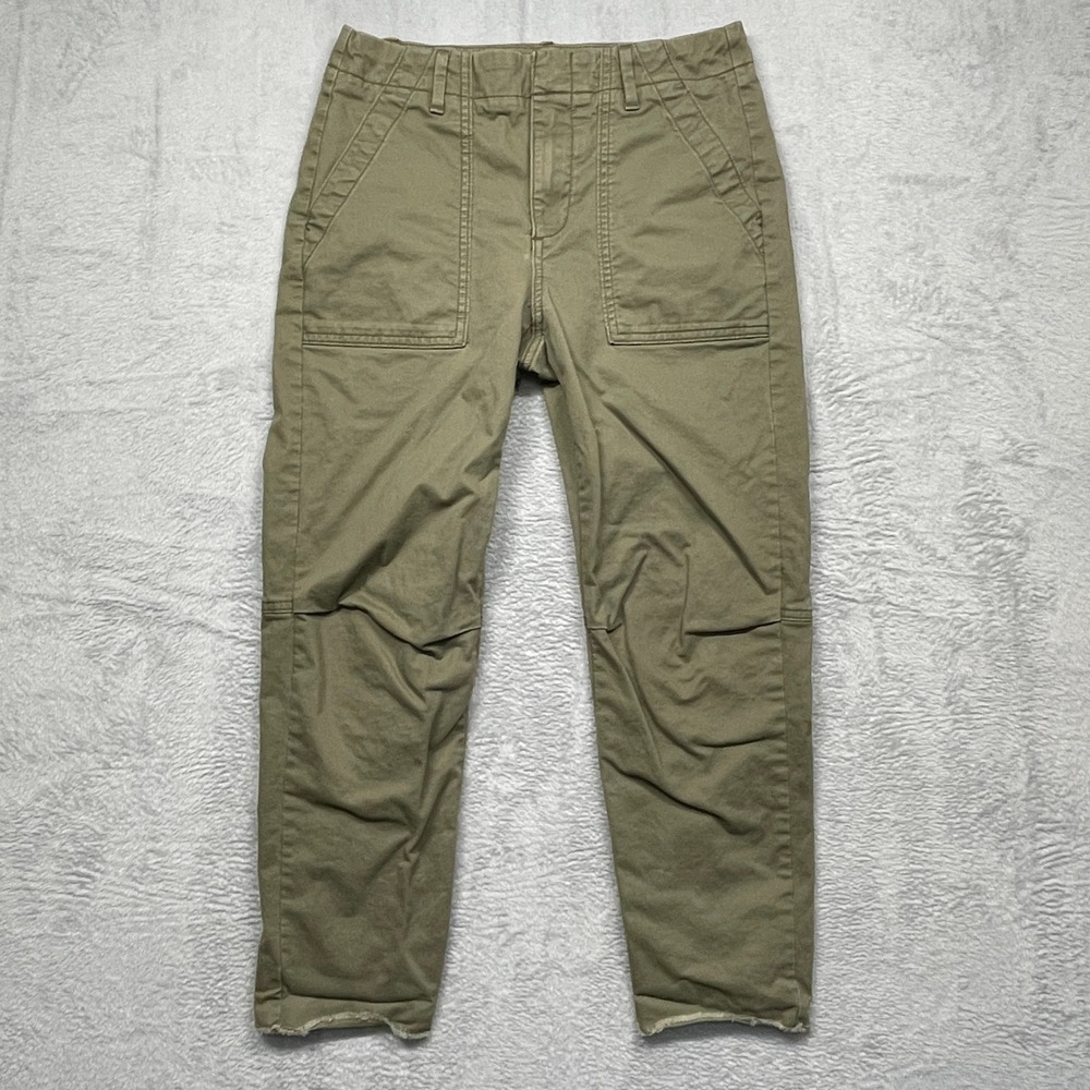 Banana Republic Girlfriend Chino Pants Womens 0 Petite Olive Raw Hem Utility